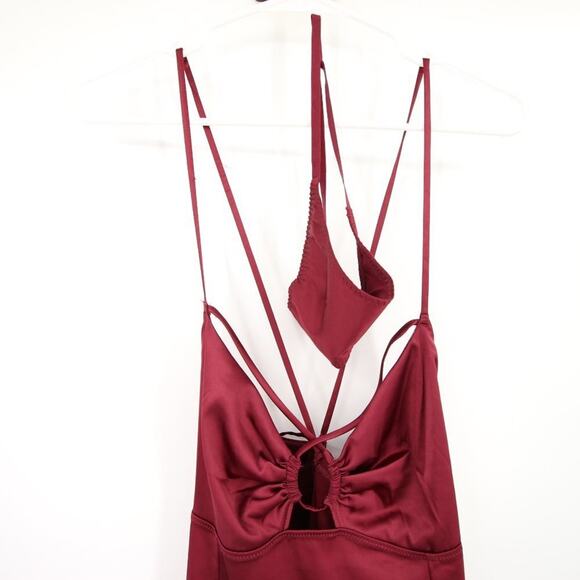 NWT Auden Burgundy Silk-Style Slip Dress Night Sleepwear Matching G-String Thong - Picture 8 of 12